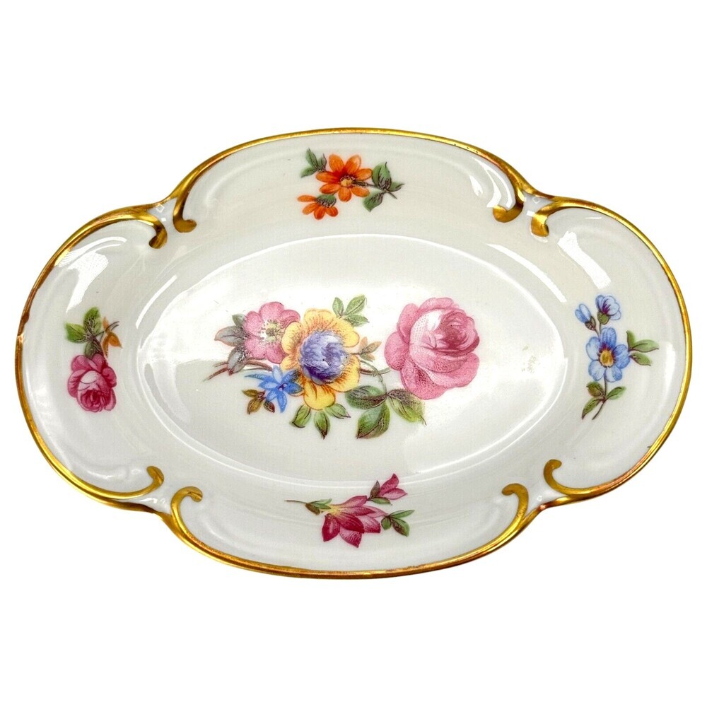 Porcelain Trinket Dish White Gold Germany Decorative Flower